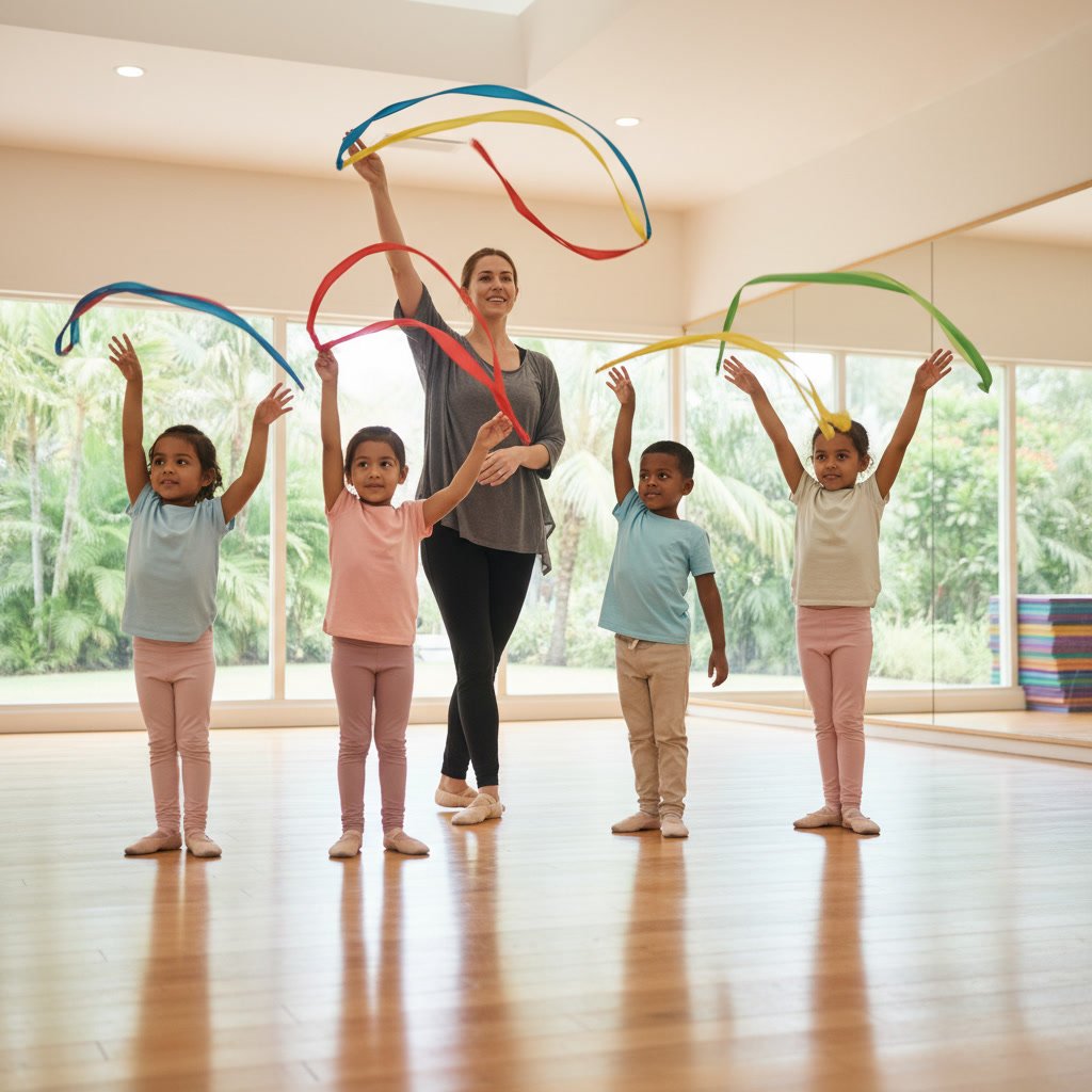 Toddler ballet class in Greenacres FL with young children learning basic positions