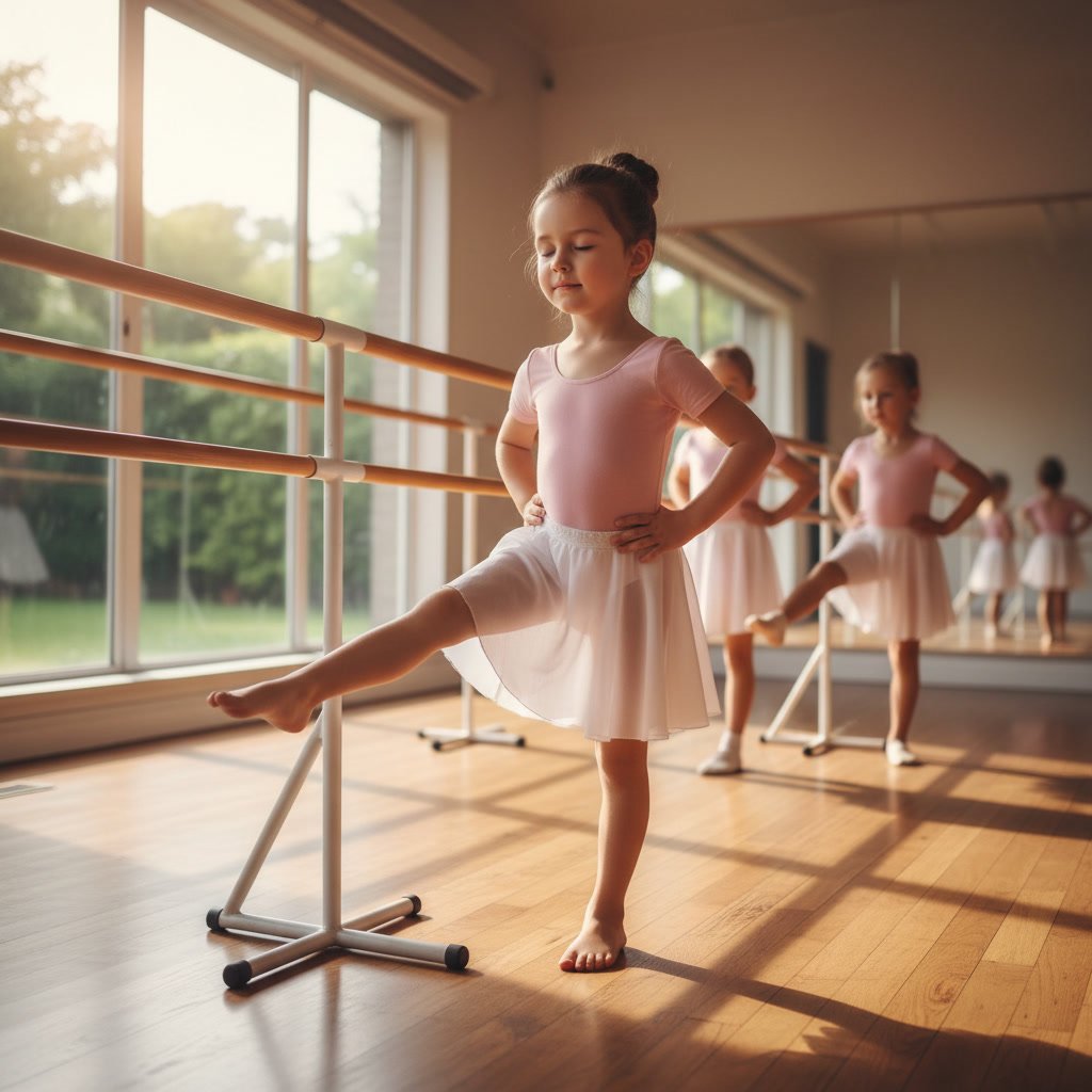Children demonstrating body awareness in beginner ballet class