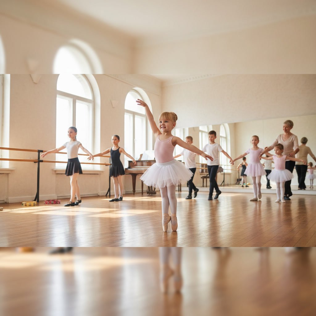 Young child in ballet attire showing signs of readiness for dance lessons