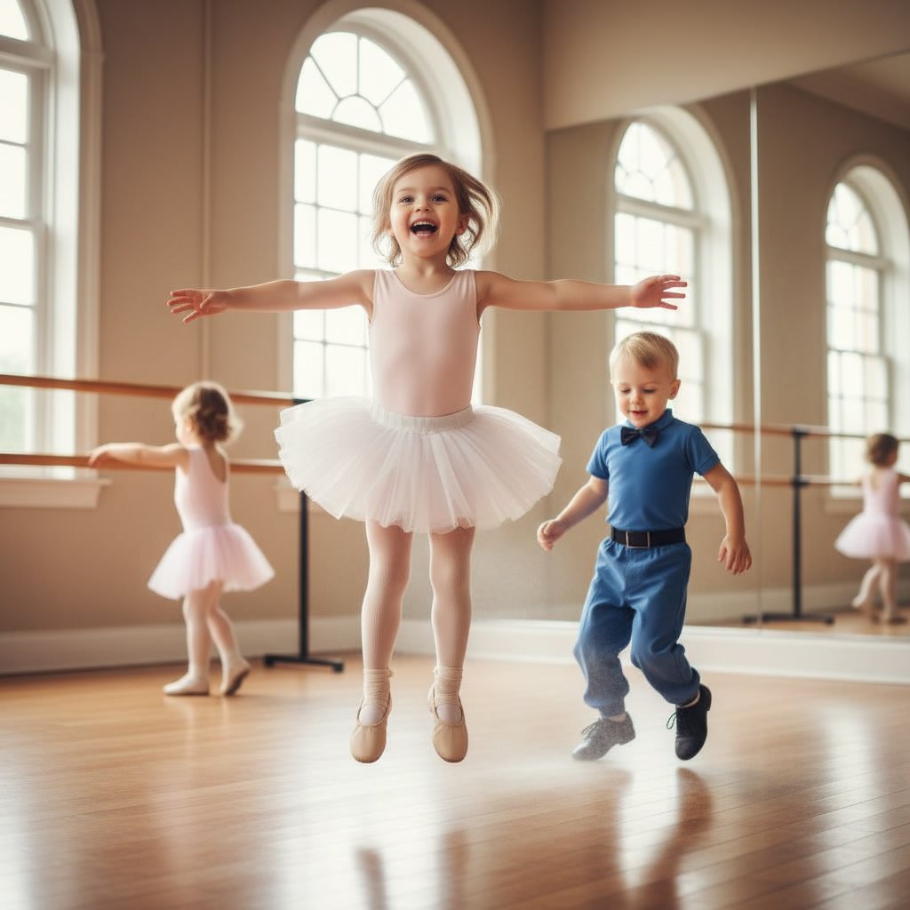 Young toddler in ballet outfit ready for dance class